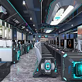 Modern Internet Cafe With Gaming Computers High Tech Interior Blue LED Lighting And Comfortable Seating 3d model