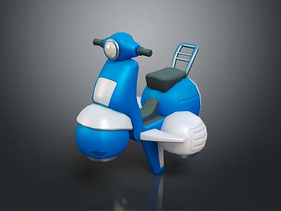 Blue And White Cartoon Style 3D Motorcycle Model With Headlight And Seat 3d model