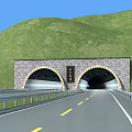 Road Facilities Featuring Stone Wall Tunnel Dual Carriageway Guardrail And Yellow Lane Markings
