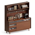 Brown Wooden Sideboard With Shelves Drawers And Coffee Machine On Top