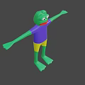 3D Game Character Frog With Green Body Purple Shirt Yellow Shorts And Arms Outstretched