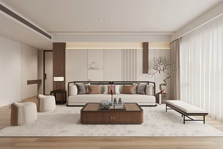 New Chinese Zen Living Room Combination Sofa Leisure Chair 3d model