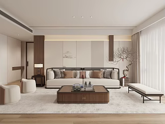 New Chinese Zen Living Room Combination Sofa Leisure Chair 3d model