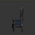 Classic Dark Blue Leather Armchair With Carved Wooden Frame And Intricate Details