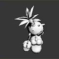 Black White Cartoon Dragon Game Movie Character With Big Eyes Leaf Decoration And Small Companions