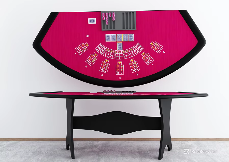 Casino Style Entertainment Table Featuring Pink Surface Black Base And Game Layout 3d model