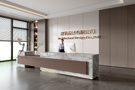 Modern company front desk background wall reception area bar desk reception desk hall simple lobby 3d model