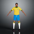 A Man In Brazilian Football Jersey Yellow Shirt Blue Shorts White Socks And Black Shoes