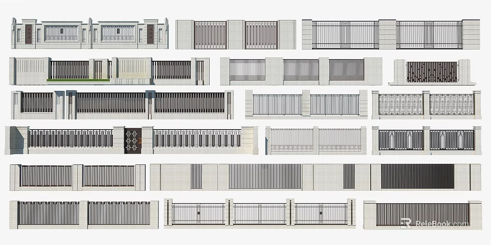 Building Facade With Diverse Design Elements Including Metal Railings And Textured Panels 3d model
