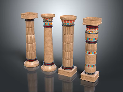 Four Decorative Roman Columns With Stone Bases Colorful Patterns And Detailed Carvings 3d model