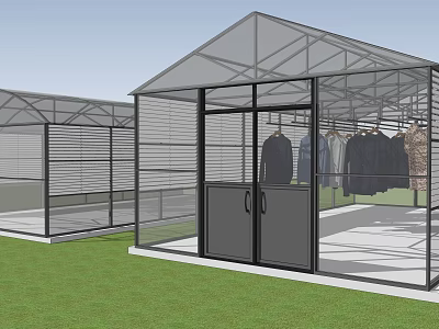Outdoor Clothes Drying Structure With Metal Frame Glass Doors Transparent Roof And Hangers 3d model