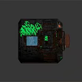 Rustic Metal Structure With Green Graffiti Neon Lights And Blue Screen 3d model