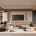 Modern Living and Dining Room Interior With Sofa Coffee Table TV Wall and Green Plants