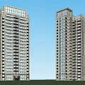 Modern High Rise Apartment Buildings With Glass Curtain Wall And Lawn Exterior Design