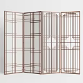 Four Panel Folding Wooden Screen With Geometric Patterns And Traditional Design For Interior Decoration 3d model
