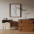 Light And Dark Wooden Bedside Tables With Drawers Plant And Wall Art