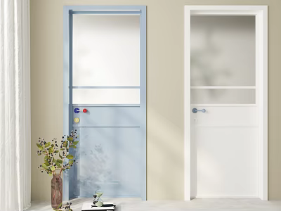 Light Blue And White Interior Swing Doors With Glass Panels For Home 3d model