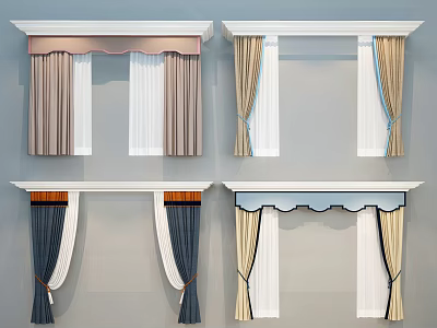 Stylish Curtain Designs For Home Windows With Colorful Panels And Decorative Valance 3d model