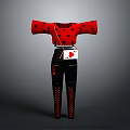 Stylish Red Polka Dot Top With Black Heart Pattern Pants And White Bag