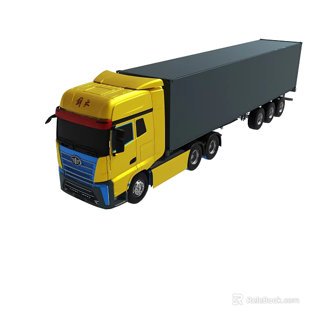 Yellow Truck Model With Cab And Trailer Design Features 3d model 