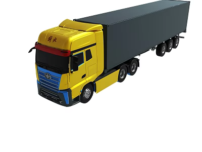Yellow Truck Model With Cab And Trailer Design Features 3d model
