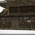 Traditional Ancient Wooden Building With Two Story Structure Railings And Overhanging Eaves