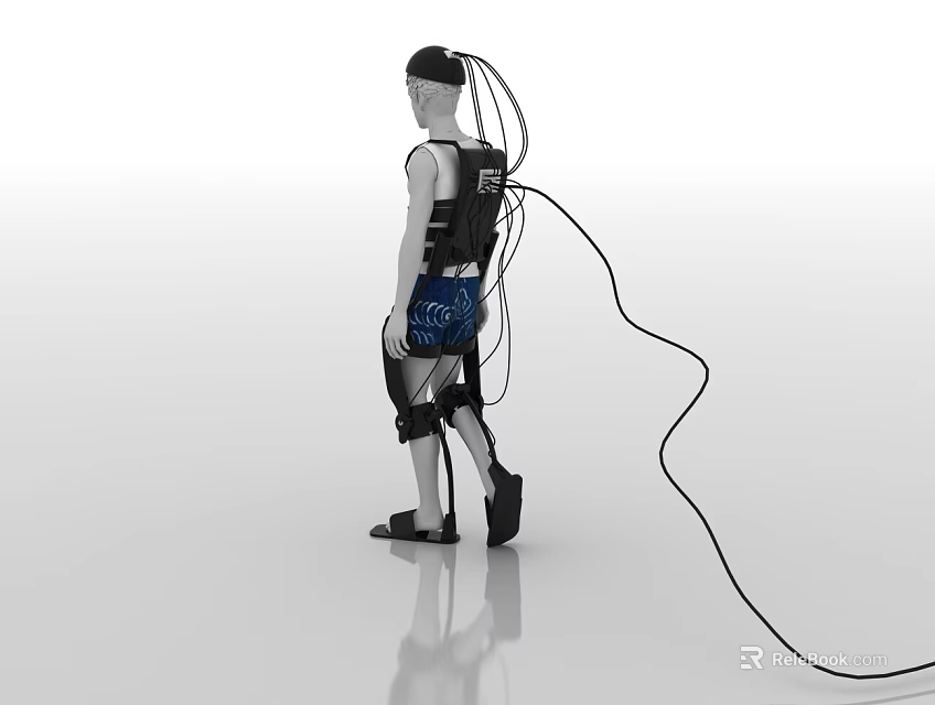Smart Machine Wearable Exoskeleton Device For Human Mobility Assistance With Connected Cables 3d model 