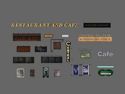 Signs For Restaurant And Cafe Design Collection With Various Names And Styles 3d model
