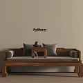 Traditional Chinese Wooden Daybed With Gray Cushions And Small Side Table Interior Design