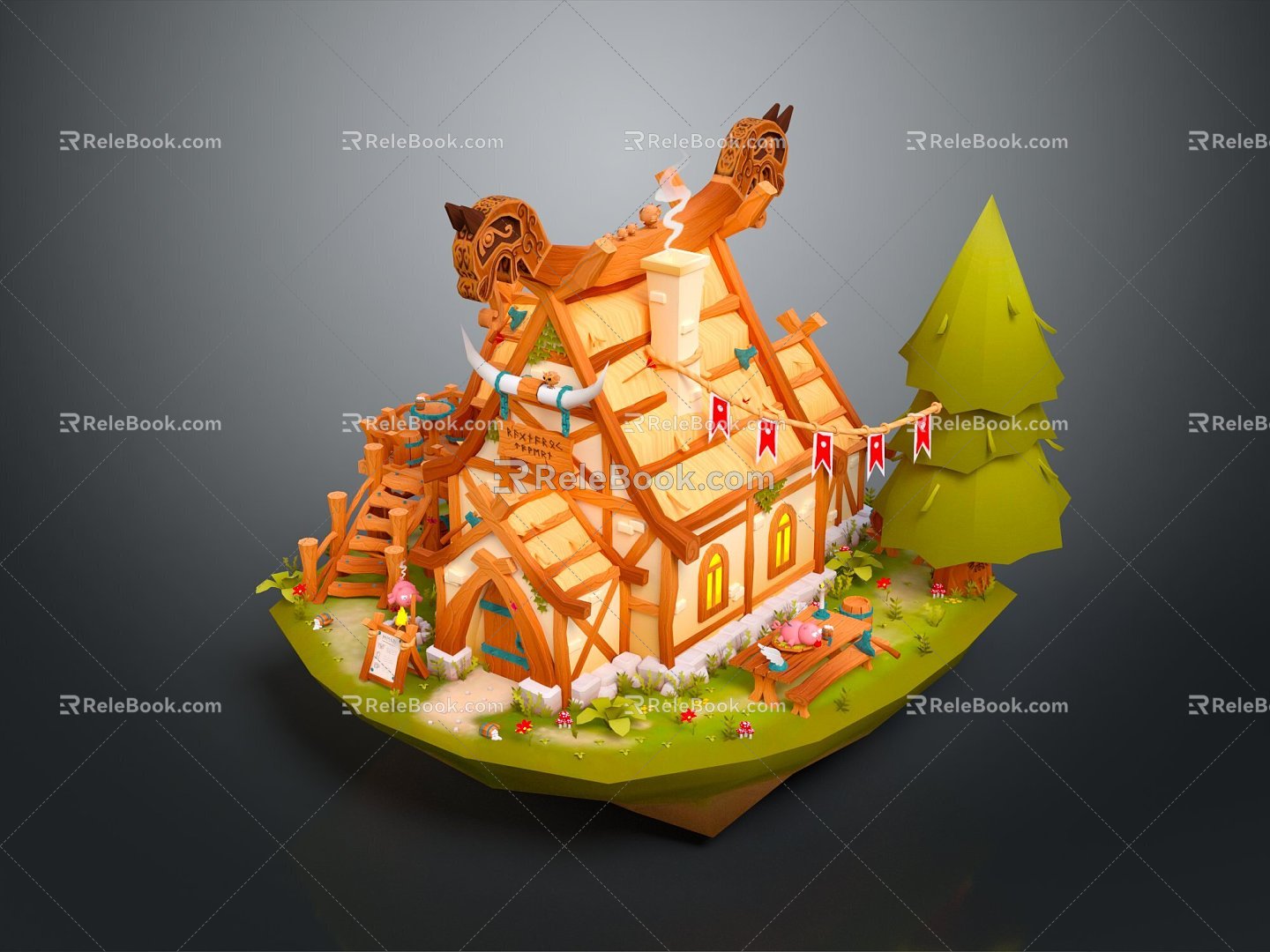 Modern Cartoon Architecture Ancient Tavern Ancient Tavern Ancient Restaurant 3d model