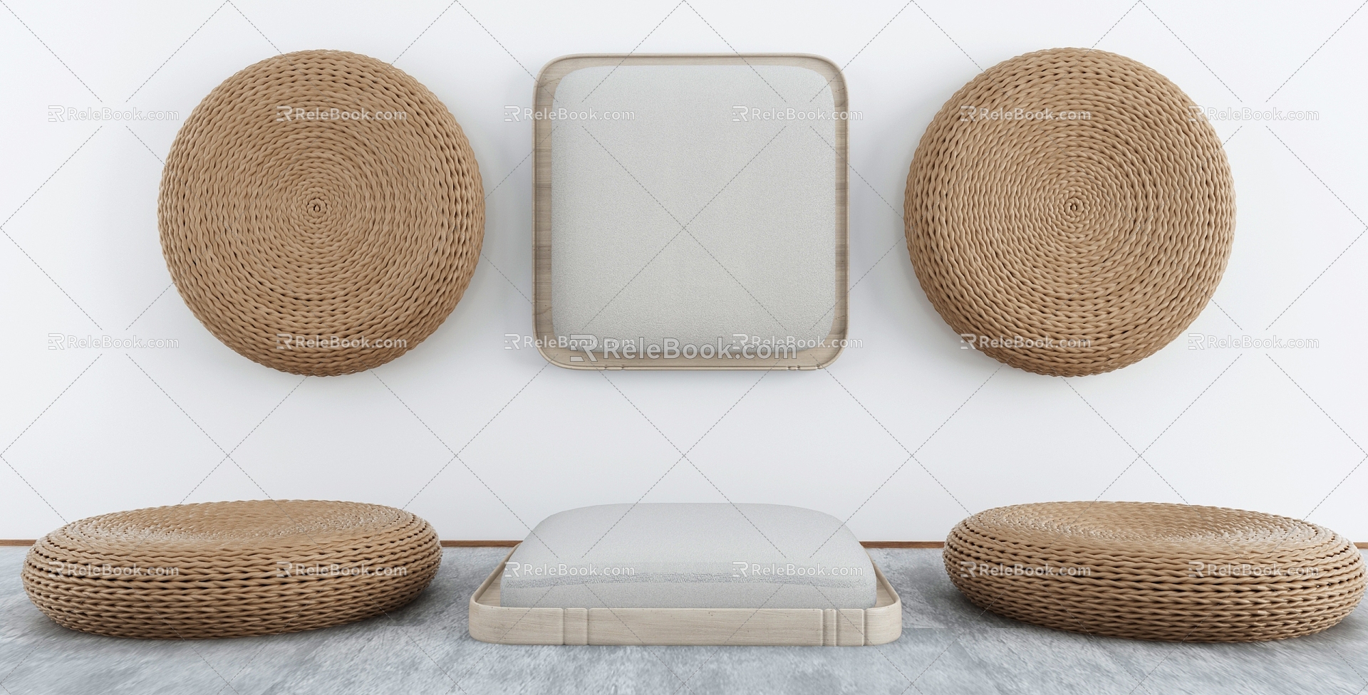 New Chinese Cushion Zen Straw Mat 3d model