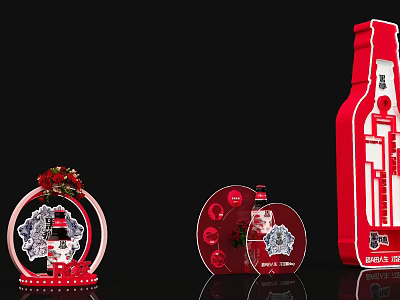 Red Festive Decorations With Bottle Shaped Ornament And Circular Snowflake Designs 3d model