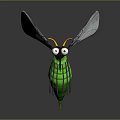 Cartoon Insect Character With Green Body Transparent Wings And Yellow Antennae
