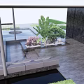 Modern Metal Pergola With Greenery Water Feature And Outdoor Seating Area