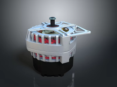 Electric Motor With Silver Housing Black Base And Red Internal Coils 3d model