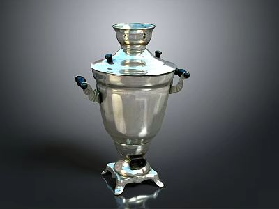 Silver Samovar with Black Knobs and Handles on Base Stand for Home Use 3d model