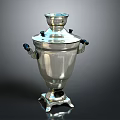 Silver Samovar with Black Knobs and Handles on Base Stand for Home Use