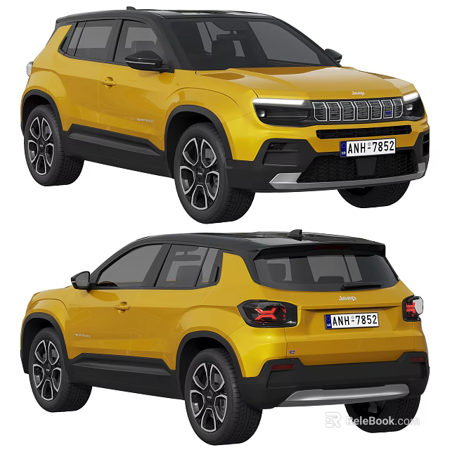 Yellow Jeep SUV Front And Rear View 3d model 