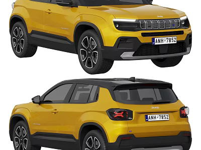Yellow Jeep SUV Front And Rear View 3d model