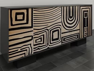 Modern Storage Cabinet With Black And White Geometric Pattern Decorative Design 3d model