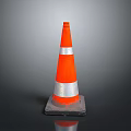 High Visibility Orange Traffic Cone With Silver Reflective Stripes And Black Base 3d model