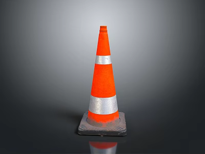 High Visibility Orange Traffic Cone With Silver Reflective Stripes And Black Base 3d model