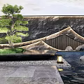 Feature Wall Design With Mountain Pattern Pine Tree Water Feature And Stone Accents 3d model