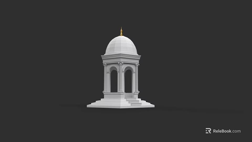 Garden Landscape Featuring White Dome Pavilion With Arched Doors And Golden Top 3d model 