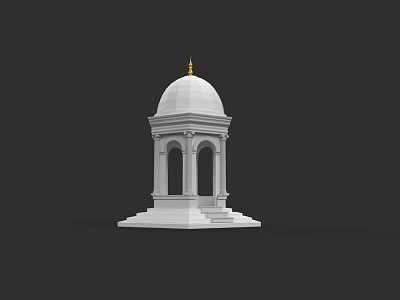 Garden Landscape Featuring White Dome Pavilion With Arched Doors And Golden Top 3d model