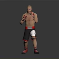 Shirtless Man in Boxing Stance with Red Gloves Black Shorts White Design and Red Shoes