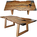 Unique Wooden Dining Table With Natural Wood Grain And Black Decorative Inlay Geometric Legs