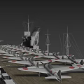 Aircraft Carrier Warship with Long Flight Deck and Multiple Parked Military Aircraft