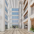 Spacious Modern Shopping Mall Lobby With Glass Windows Elevator Marble Floor And Indoor Plants
