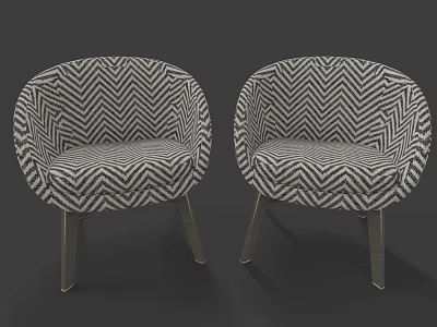 Modern Single Sofa With Black And White Chevron Pattern And Wooden Legs 3d model